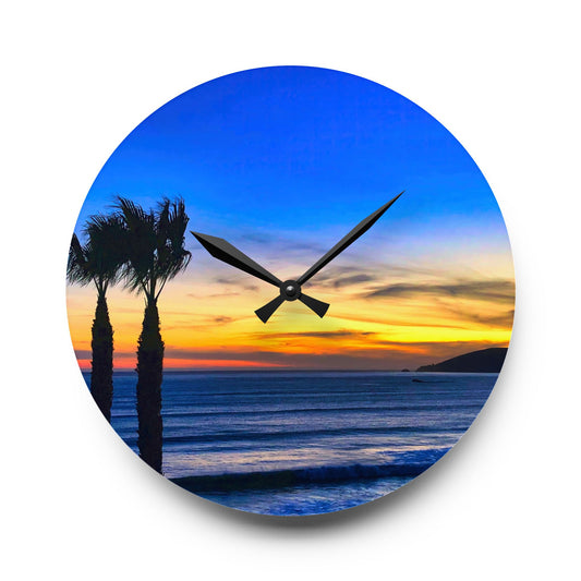 Acrylic Wall Clock - Twilight Palms