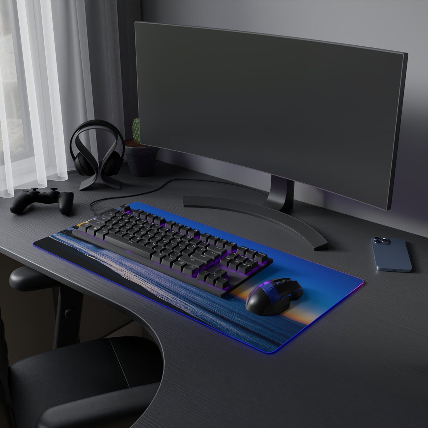 LED Gaming Desk Pad - "Golden Blues"