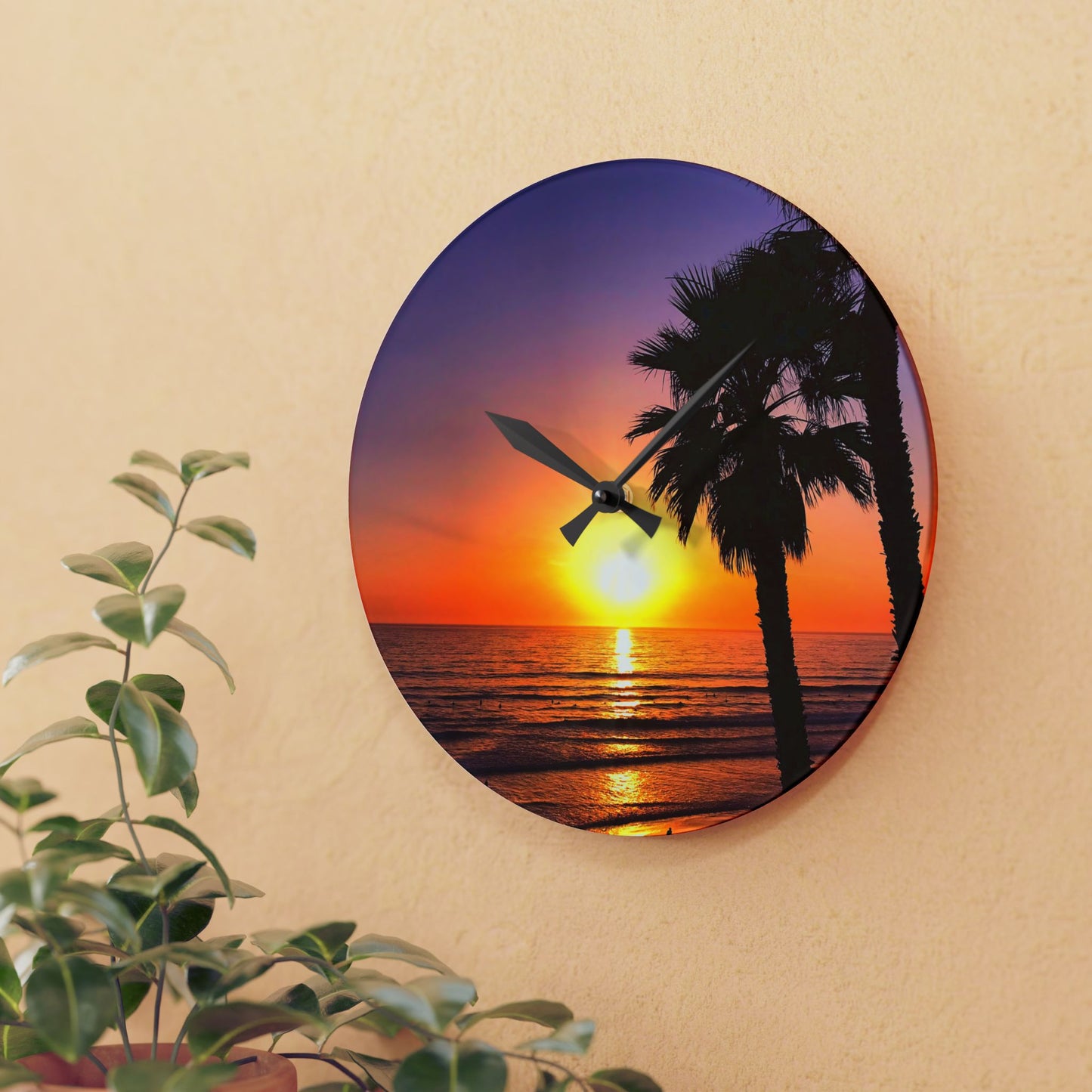 Acrylic Wall Clock - Palm Glow