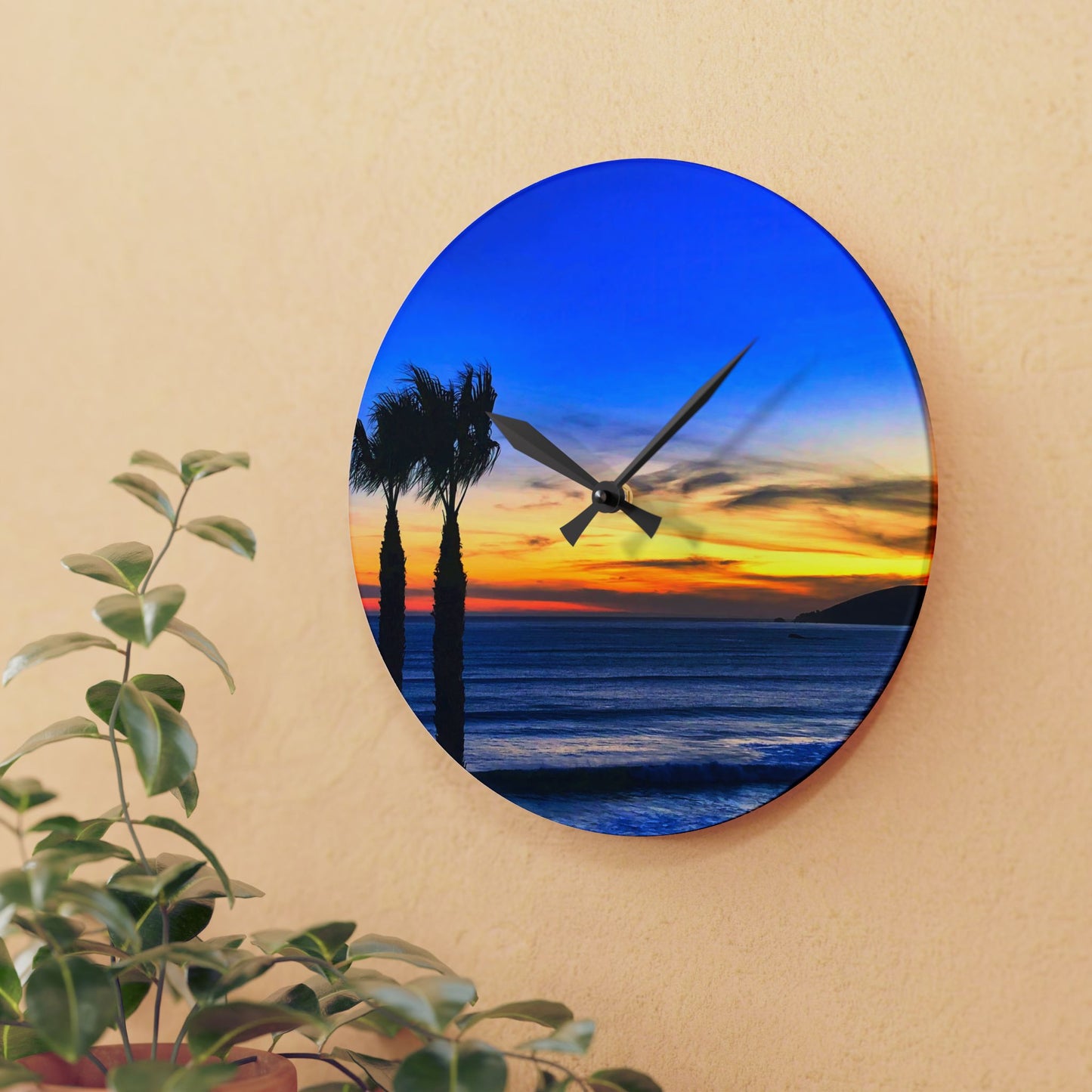 Acrylic Wall Clock - Twilight Palms