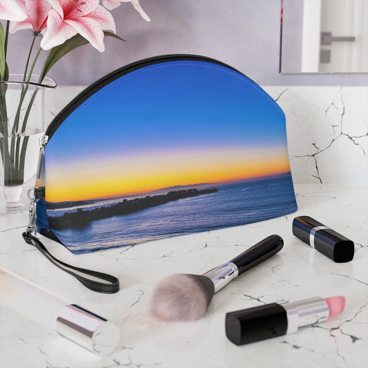 Makeup Bag / Travel Organizer - "Golden Blues"